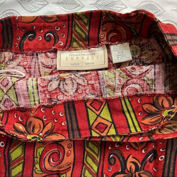 VINTAGE Express Compagnie Internationale Linen Blend Wrap Skirt Size 7/8 - Picture 5 of 10